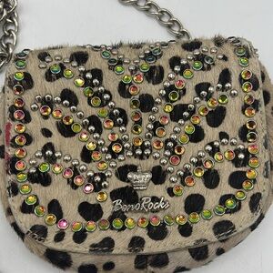 Vintage Bono Rocks Calf’s Hair Leopard Print Mini Crossbody/Belt Bag